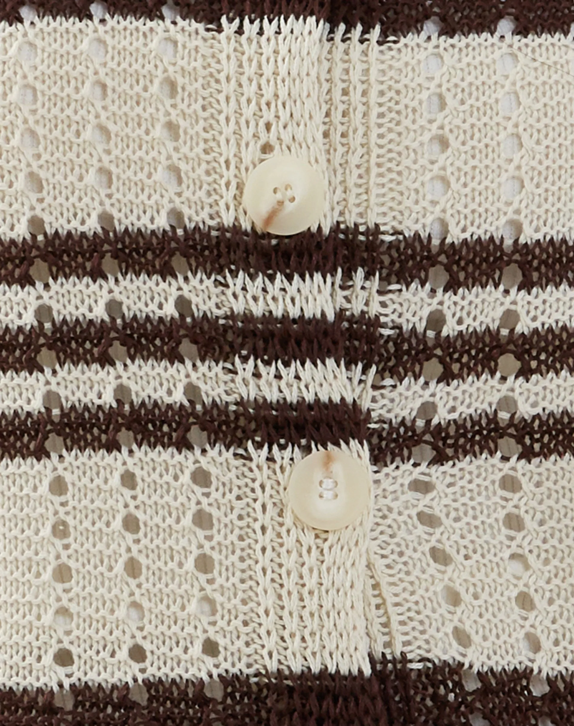 Siwi Pointelle Knitted Polo Top in Stripe Neutral