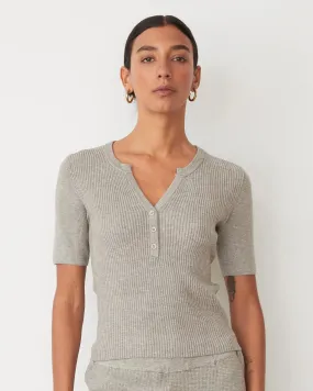 Softknit Rib Waffle Henley - Heather Grey