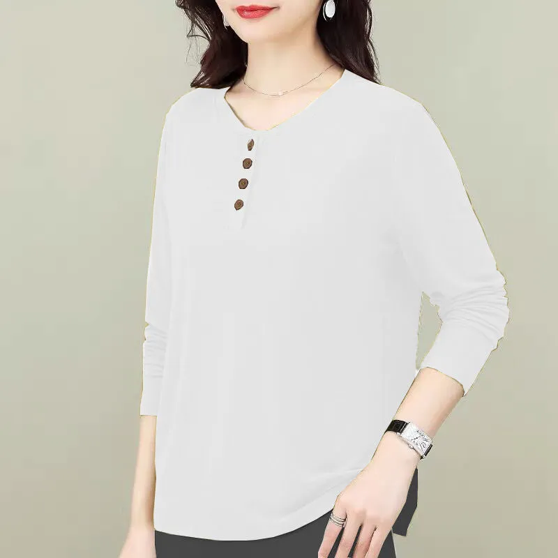 Solid Color Versatile Round Neck Tops