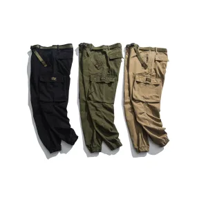 Solid Cotton Pockets Cargo Jogger Pants