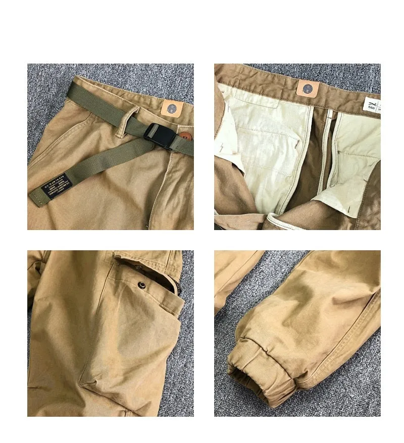 Solid Cotton Pockets Cargo Jogger Pants