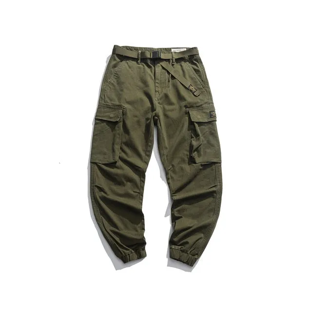 Solid Cotton Pockets Cargo Jogger Pants