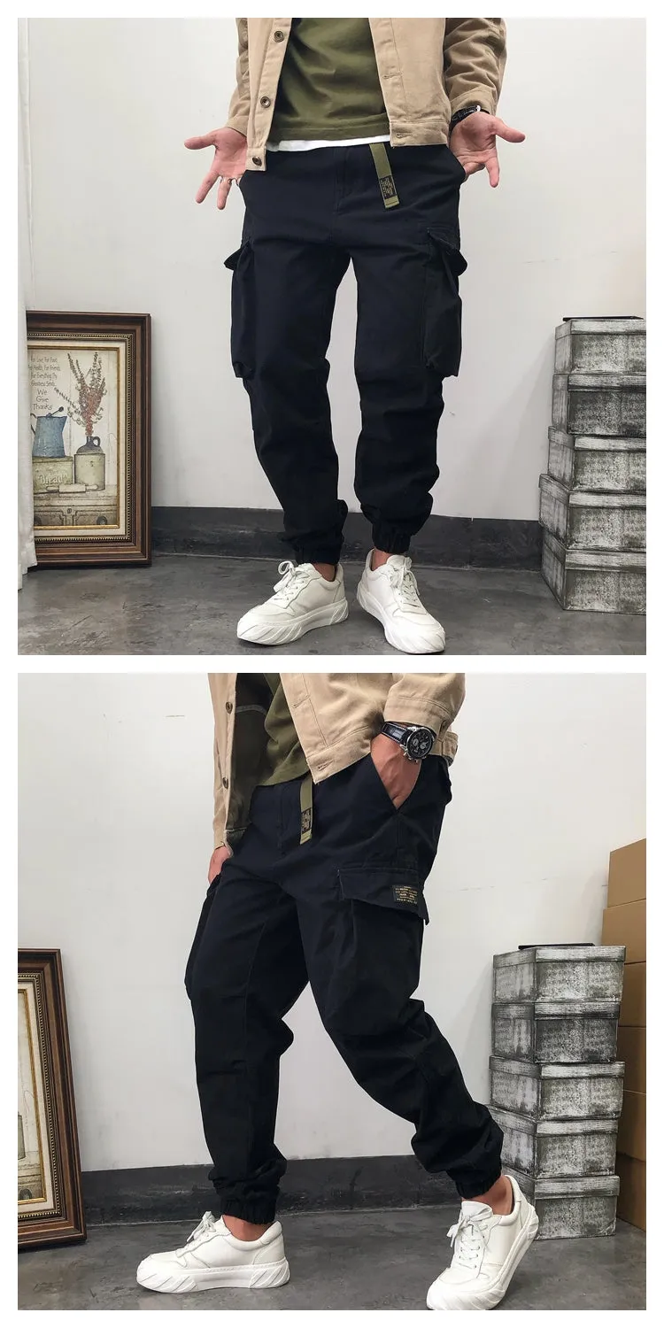 Solid Cotton Pockets Cargo Jogger Pants