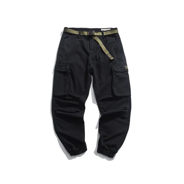 Solid Cotton Pockets Cargo Jogger Pants