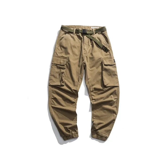 Solid Cotton Pockets Cargo Jogger Pants