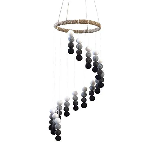 Spiral Felt Ball Mobile- Black, Charcoal, Gray, White