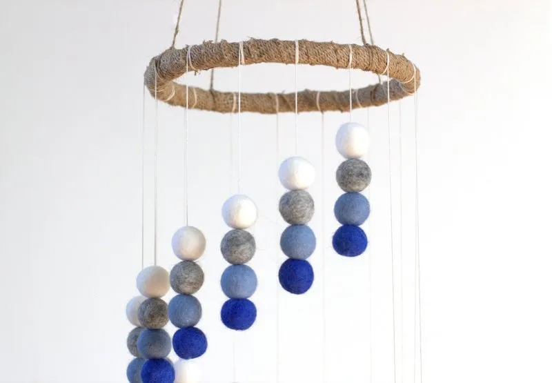 Spiral Felt Ball Mobile- Royal Blue, Baby Blue, Gray, White