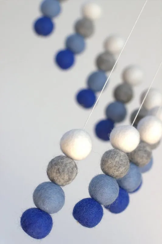 Spiral Felt Ball Mobile- Royal Blue, Baby Blue, Gray, White