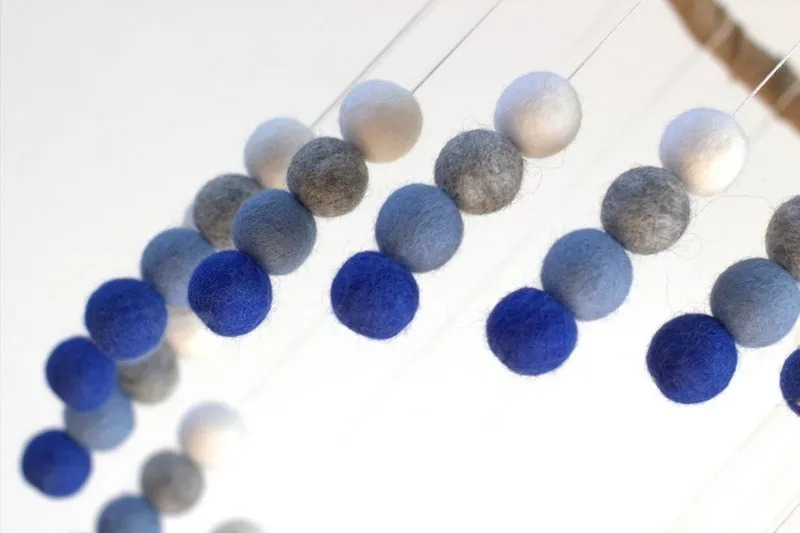 Spiral Felt Ball Mobile- Royal Blue, Baby Blue, Gray, White