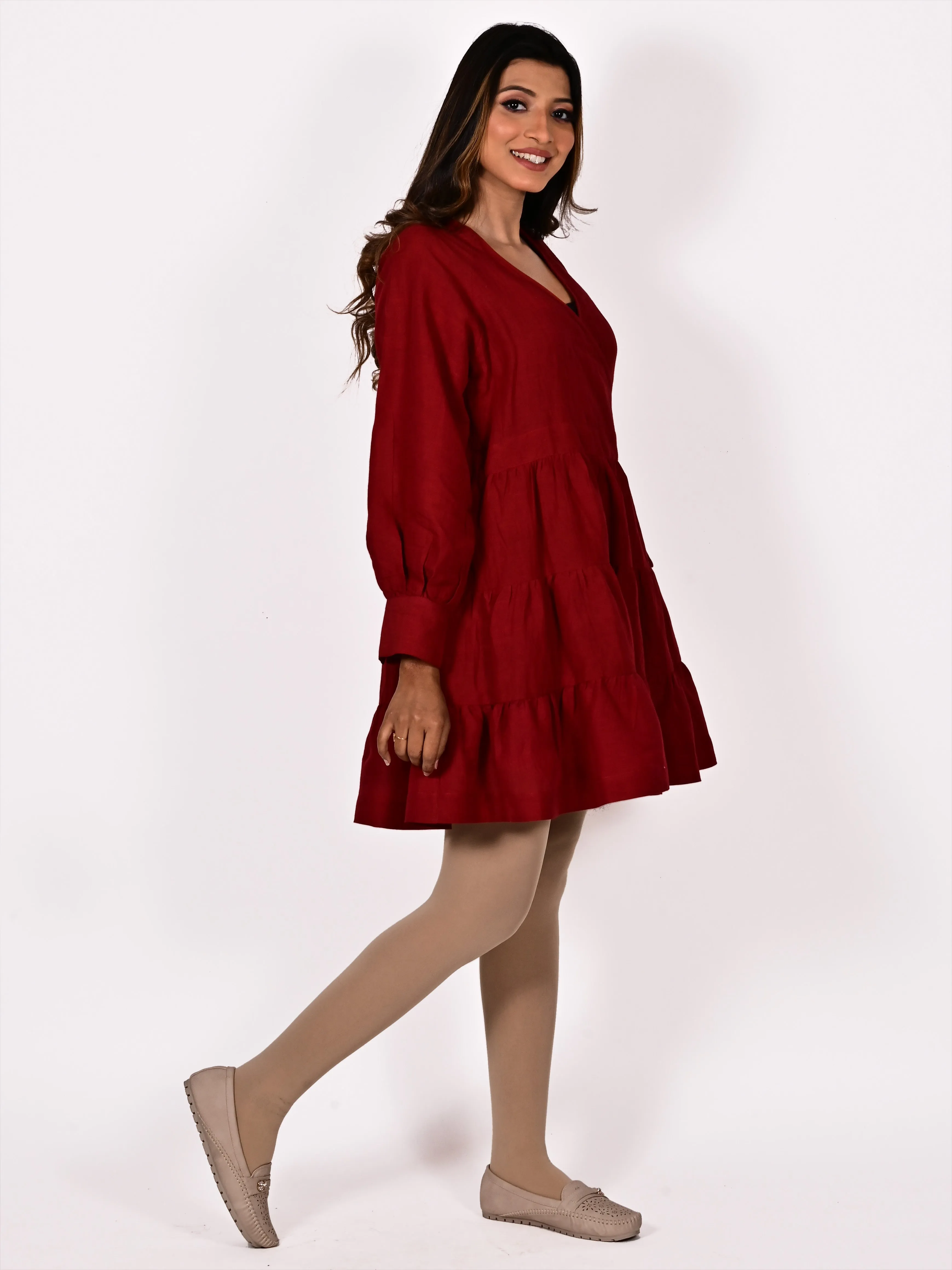 STELLA Cotton-Linen Frill Wrap Dress: Made to Order/Customizable