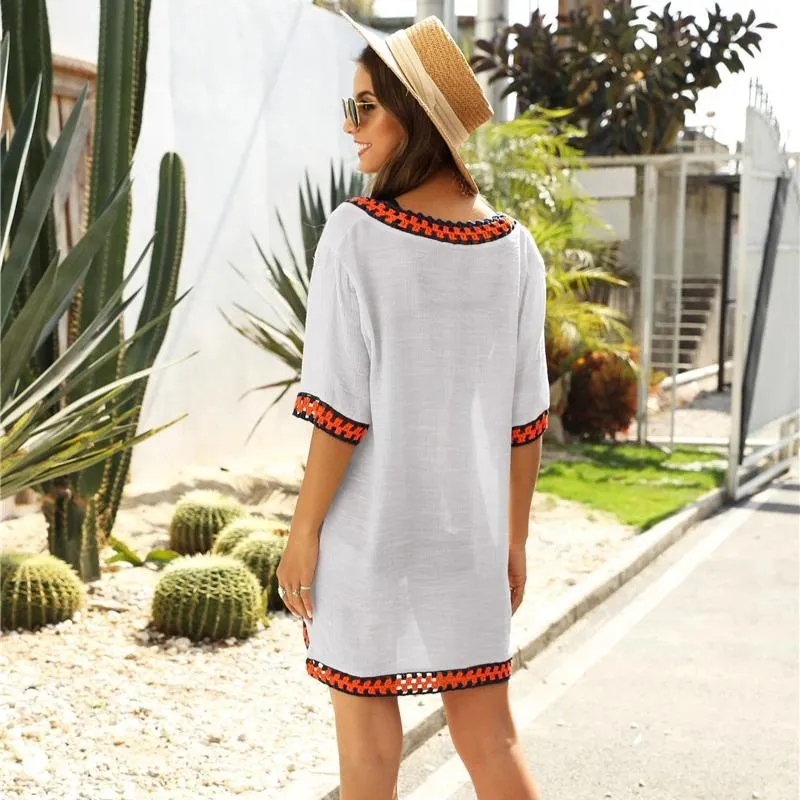 Striking V-neck Tunic Dress Cover Up