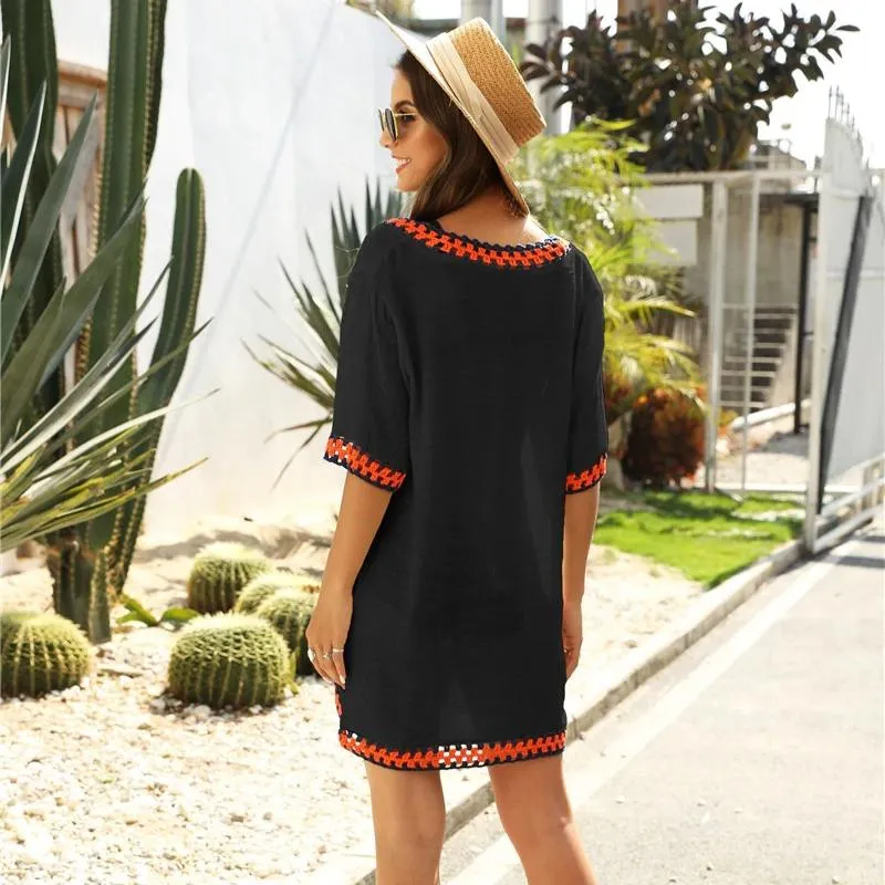 Striking V-neck Tunic Dress Cover Up