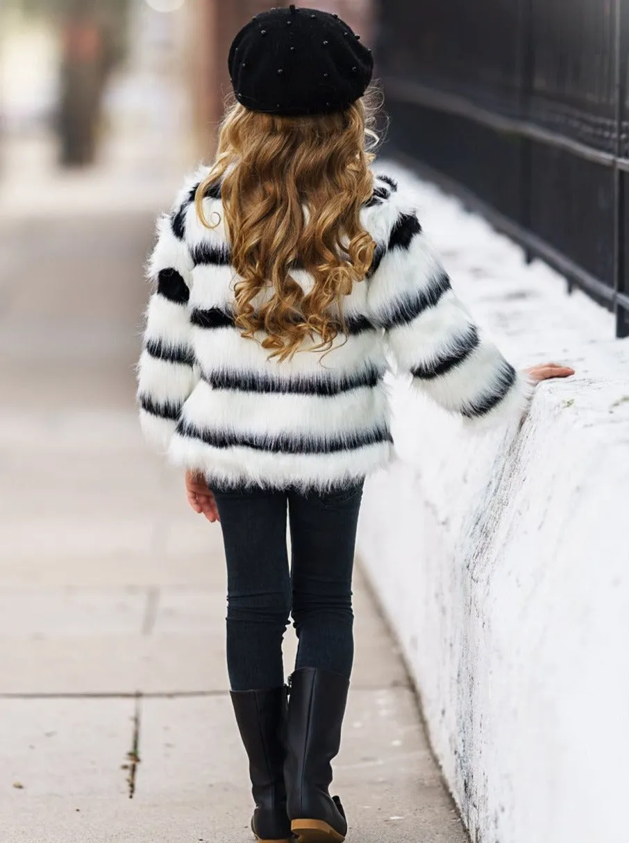 Striped Darling Plush Faux Fur Coat