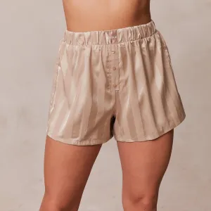 Striped Satin Pyjama Shorts - Mink