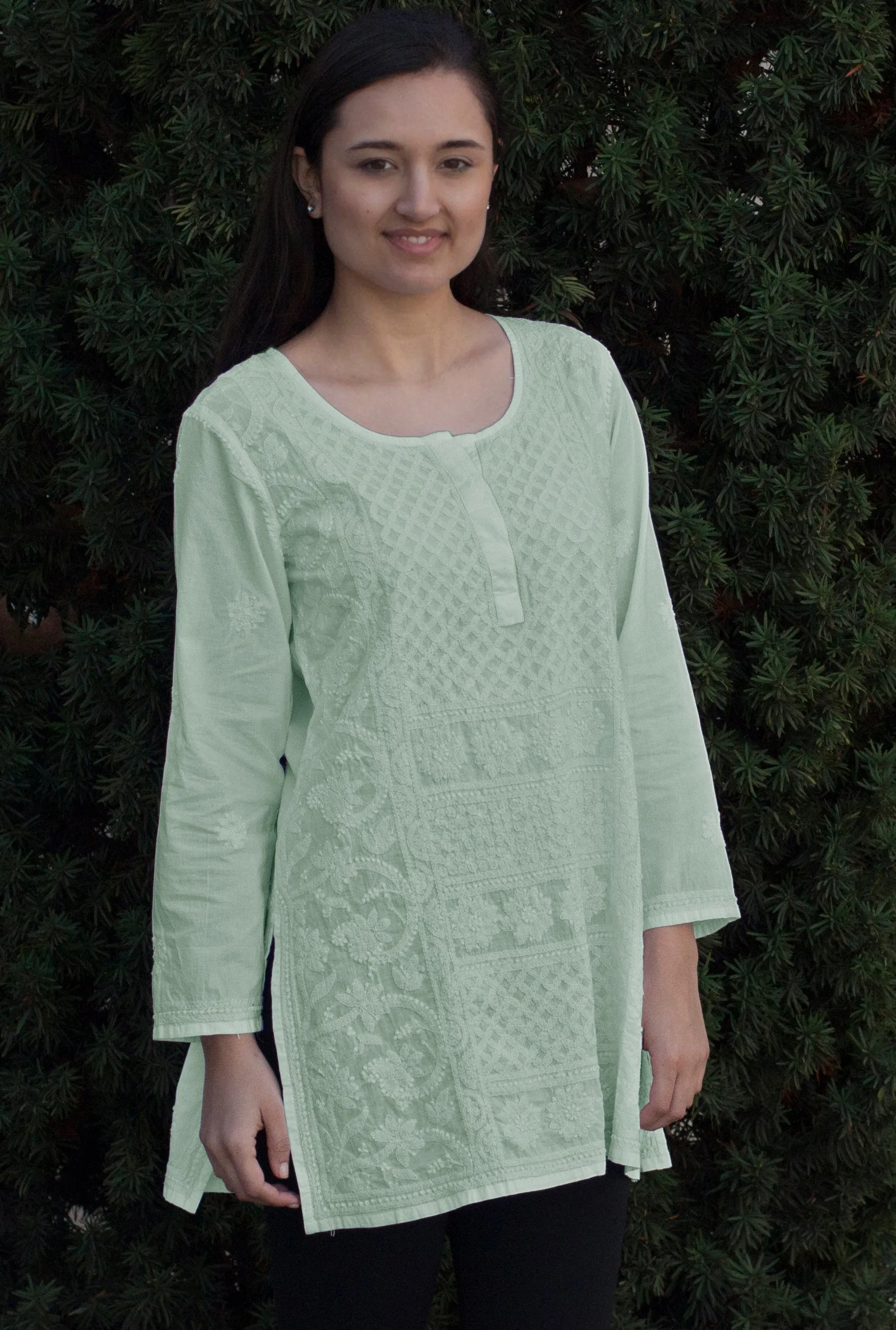 STUTI Pure Cotton All Over Hand Embroidered Tunic: : Made to Order/Customizable