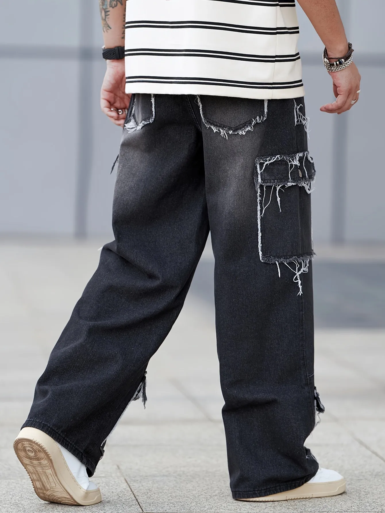 Stylish Men's Comfy Loose Fit Wide Leg Jeans - Fashionable Denim Pants with Pockets, Tassel Detail, and Classic Street Style - Perfect for Casual Daily Wear