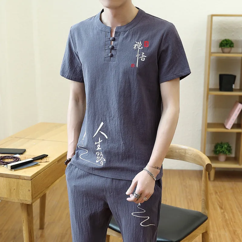 Summer Cotton And Linen Suit Men's Plus Size Short-sleeved T-shirt