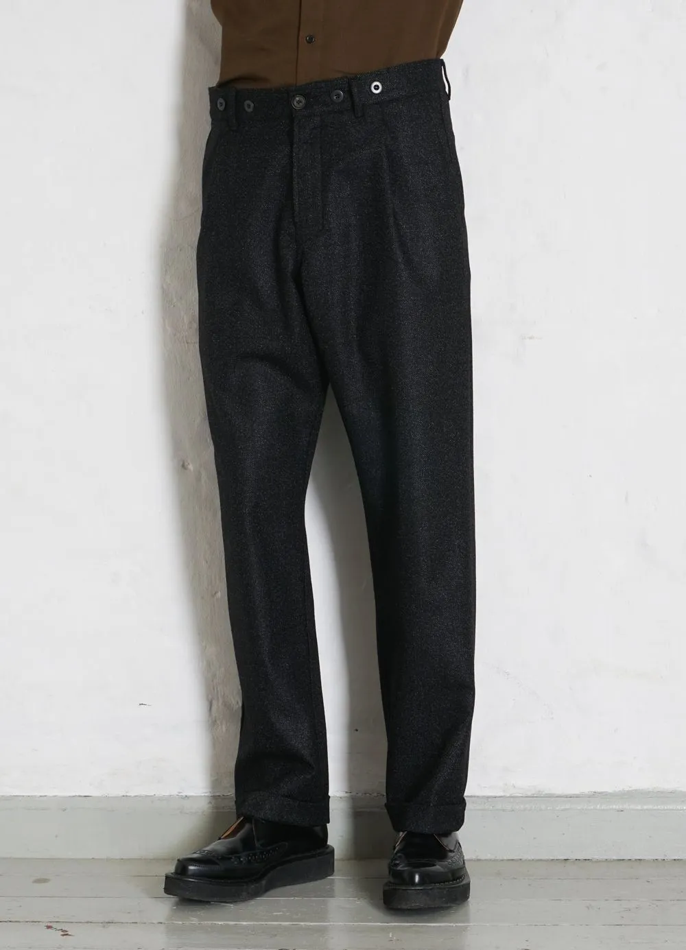 SUNE | Pleated Wide Cut Trousers | Black Marble