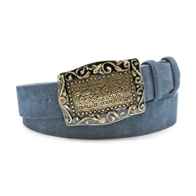 Supple Navy Blue Western Enamel Suede Belt