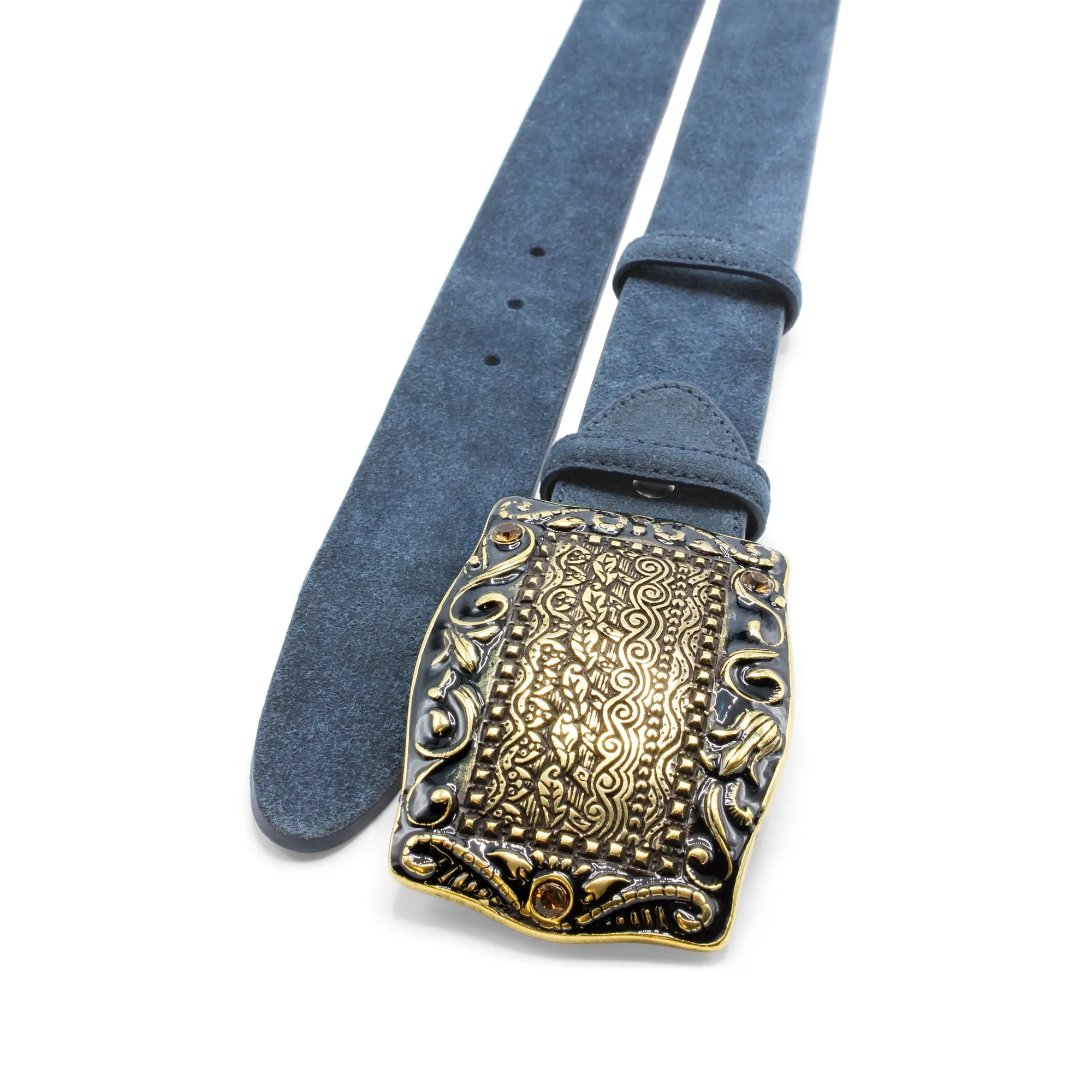 Supple Navy Blue Western Enamel Suede Belt