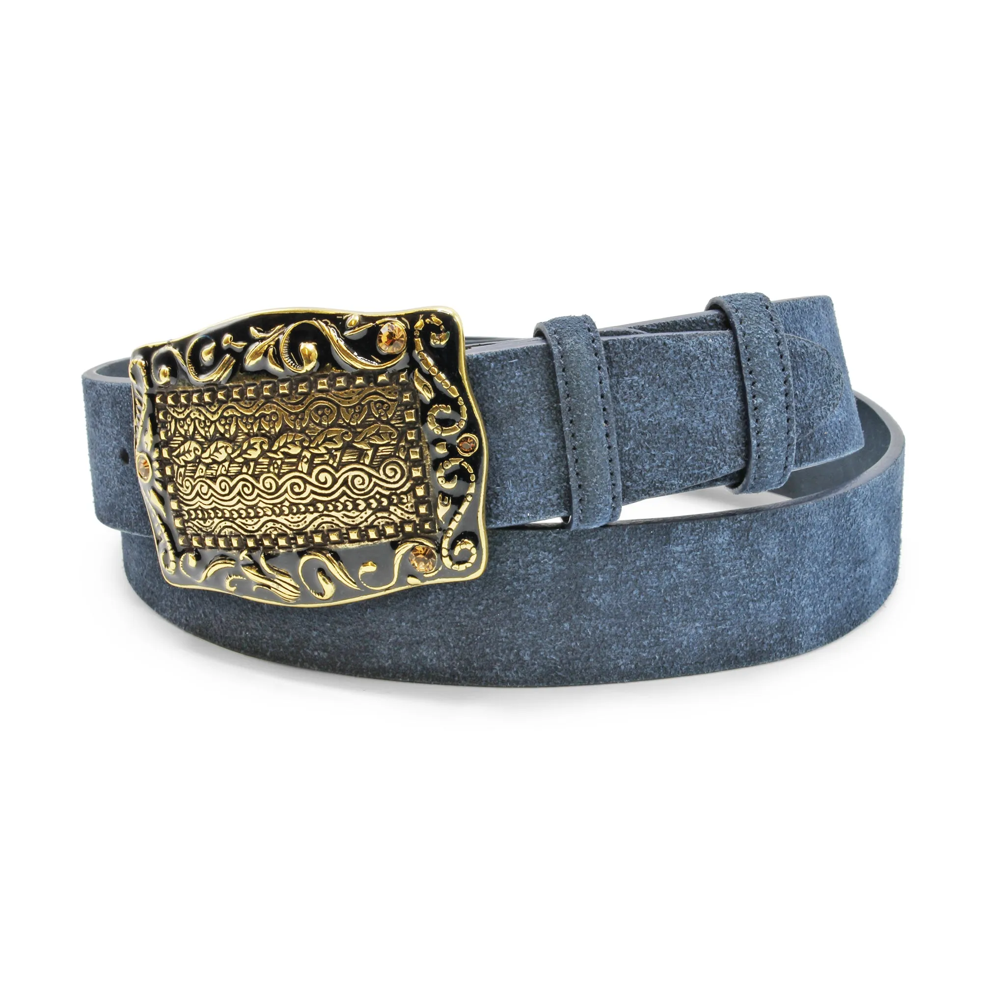 Supple Navy Blue Western Enamel Suede Belt