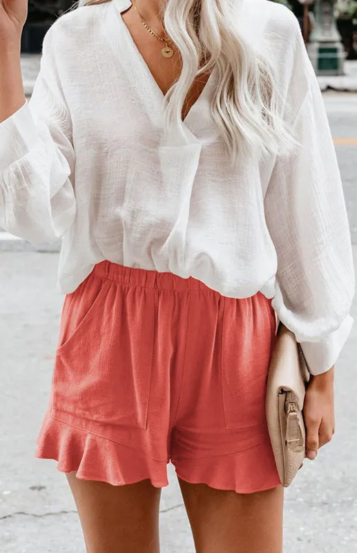 TEEK - Ruffled Hem Pocketed Shorts