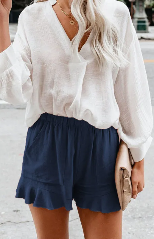 TEEK - Ruffled Hem Pocketed Shorts