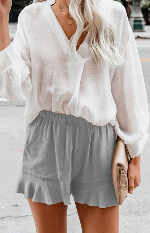 TEEK - Ruffled Hem Pocketed Shorts