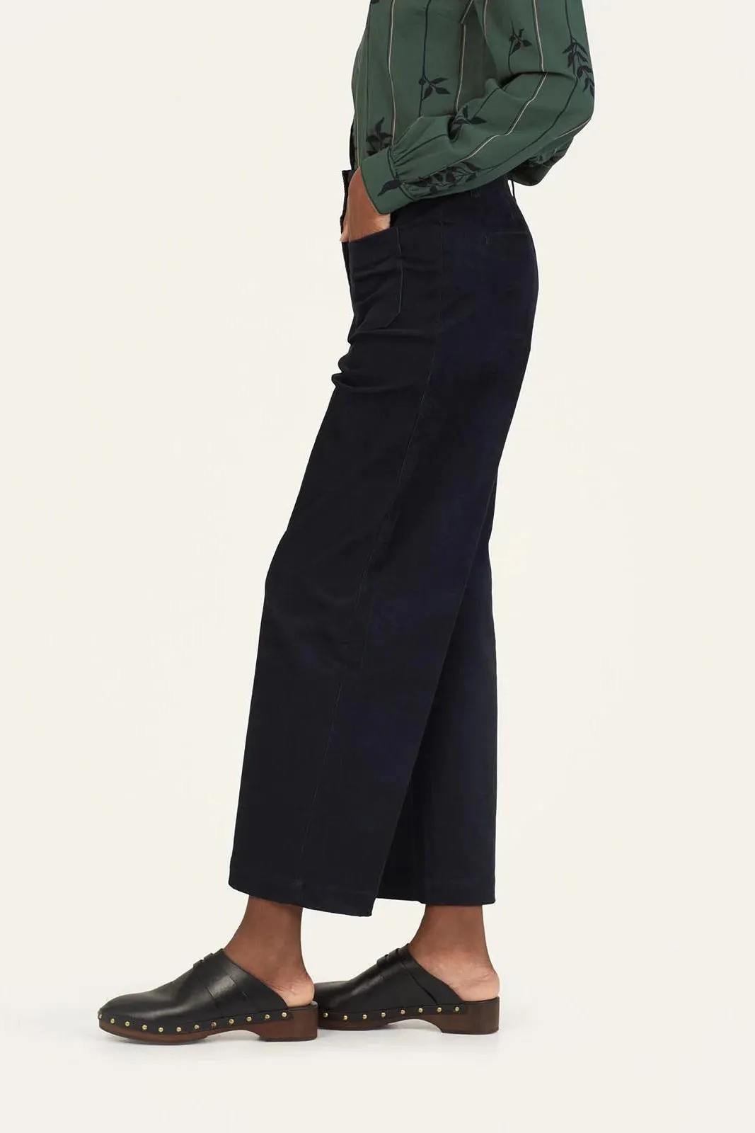 Thought Milou Organic Cotton Corduroy Wide Leg Culottes in Navy