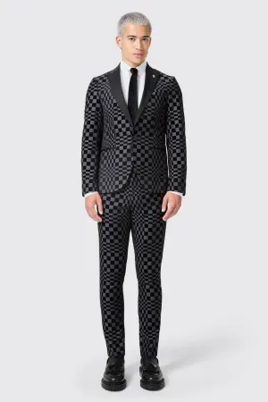 Tiber Skinny Fit Grey Check Tuxedo Suit