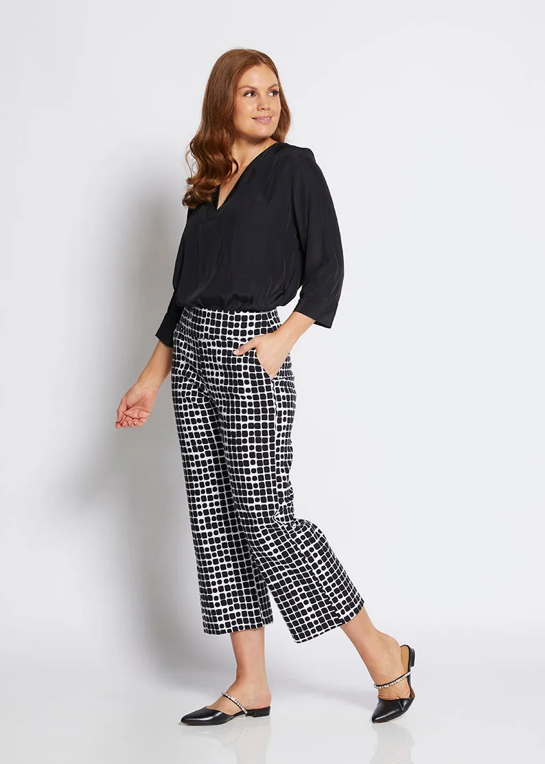 Ticket printed bengaline culottes in Stark Black print