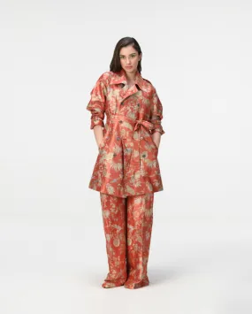 Trench Silk Brocade Coral