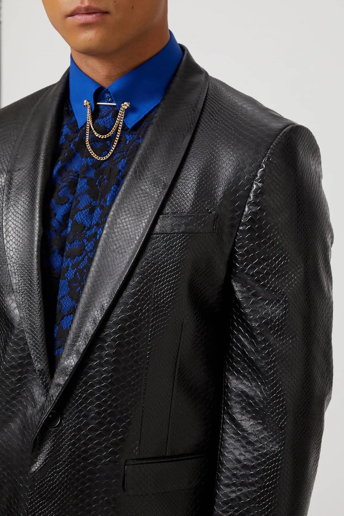 Trinity Slim Fit Faux Leather Snakeskin Jacket