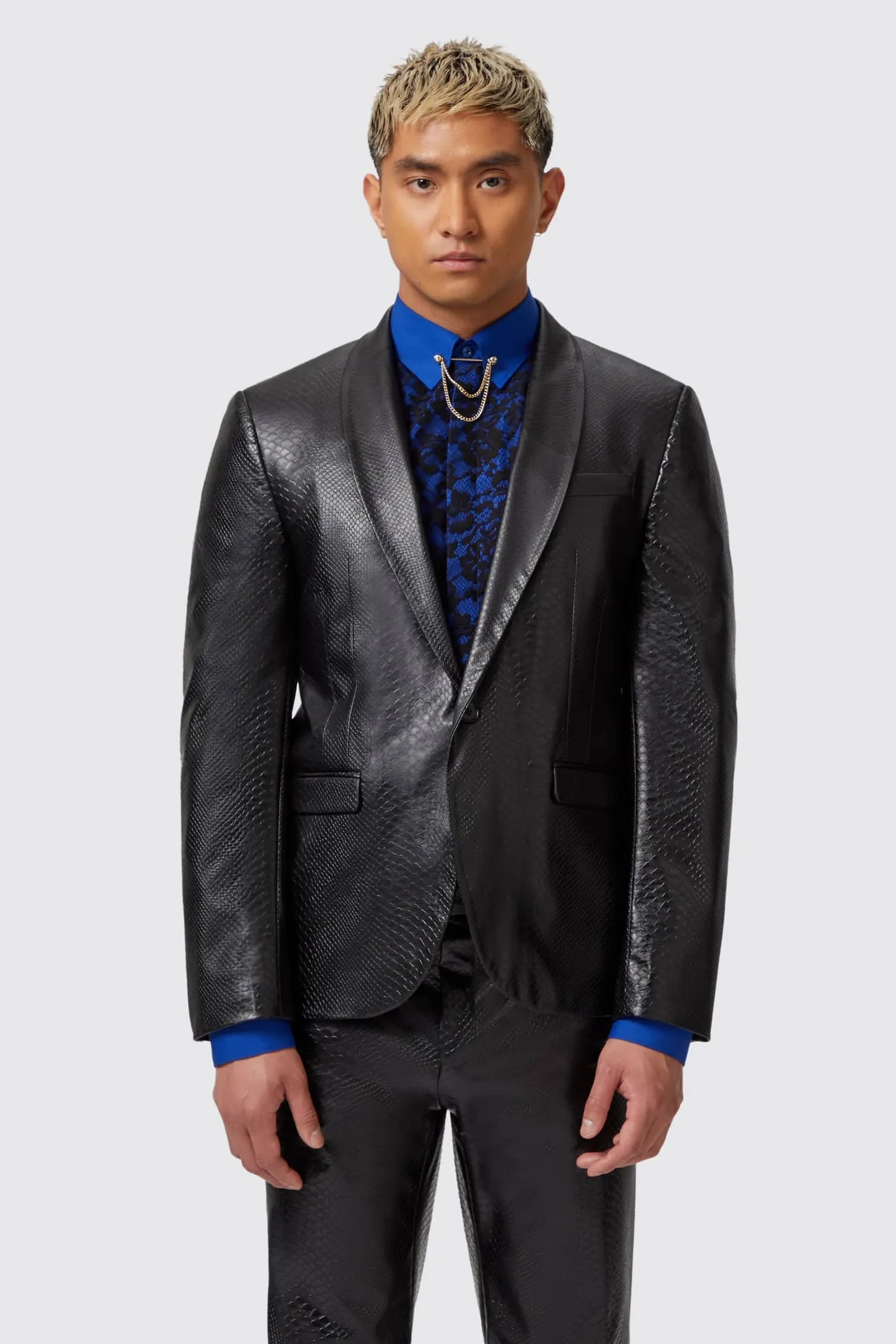 Trinity Slim Fit Faux Leather Snakeskin Suit