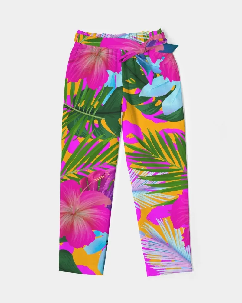 Tropical Floral Women's Belted Tapered Pants