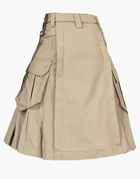 VELCRO STRAP KHAKI FASHION UTILITY KILT