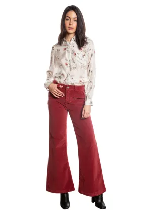 Velveteen Flare leg pants in Brick