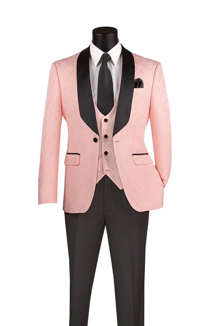 Vinci Slim Fit 3 Piece Single Button Jacquard Fabric Tuxedo Pink TVSJ-1