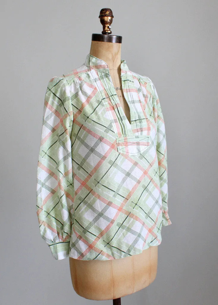 Vintage 1970s Plaid Cotton Tunic Shirt