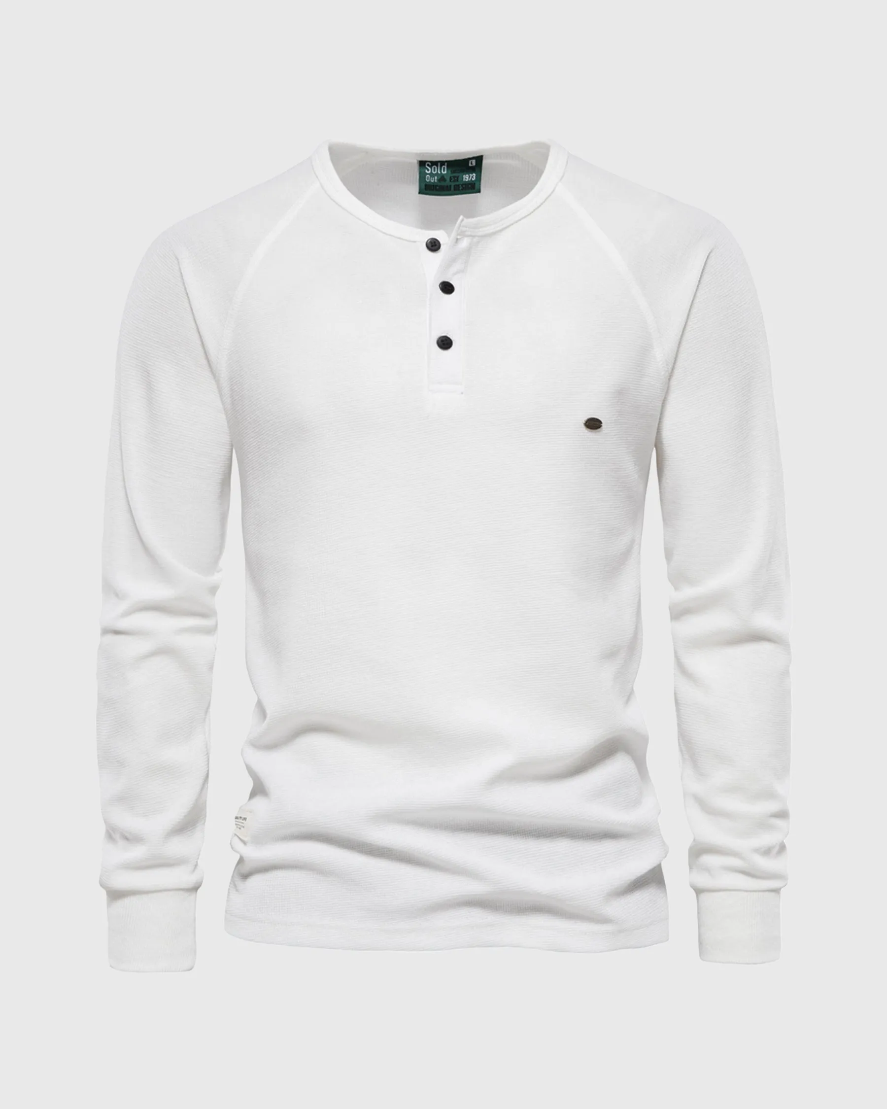 Waffle Henley Long Sleeve T-Shirt New