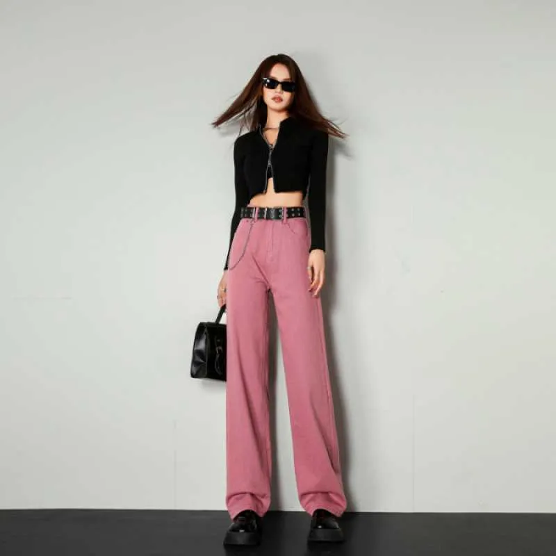 Wenkouban cute outfits fall Autumn and Winter Bright Pink Draping Mop Jeans for Women Christmas outfits