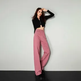 Wenkouban cute outfits fall Autumn and Winter Bright Pink Draping Mop Jeans for Women Christmas outfits