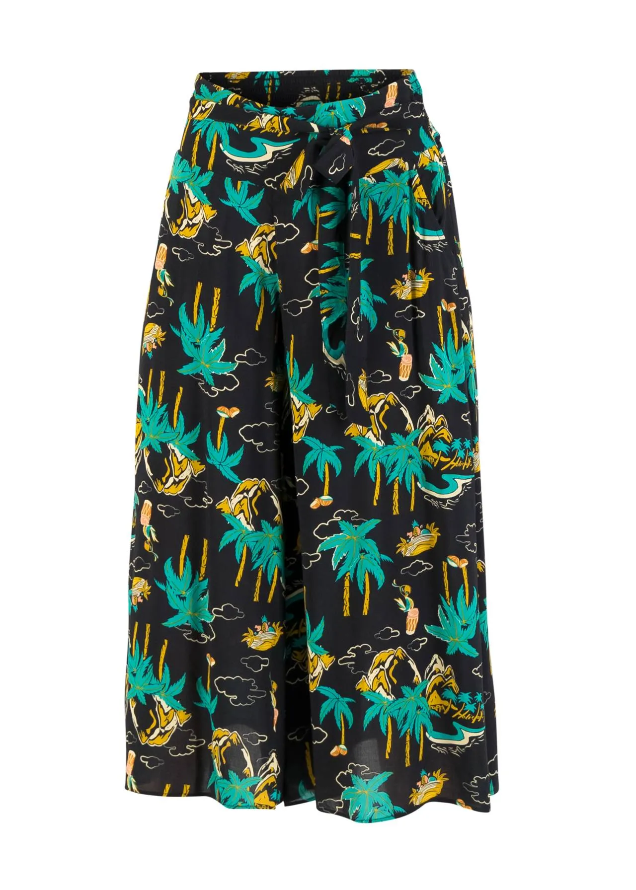 Wijdvallende broek met palmbomen | Blutsgeschwister flotte culottes hula holidays