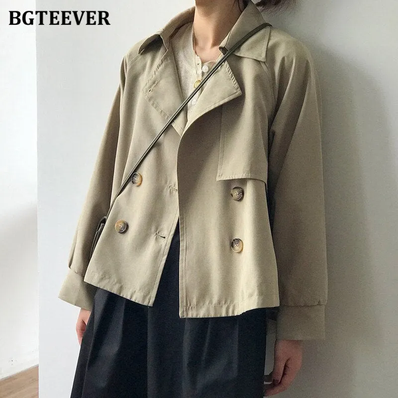 Wjczt Autumn Fashion Chic Ladies Double Breasted Windbreaker Jacket Vintage Full Sleeve Loose Female Short Trench Coats 2021