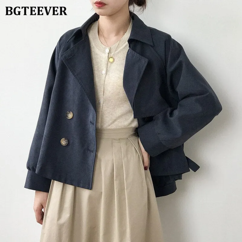 Wjczt Autumn Fashion Chic Ladies Double Breasted Windbreaker Jacket Vintage Full Sleeve Loose Female Short Trench Coats 2021