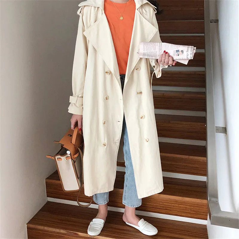 Wjczt Casual Ladies Double Breasted Trench Coat Women Belted Long Loose Female Windbreaker All-Match Overcoat Winter 2022