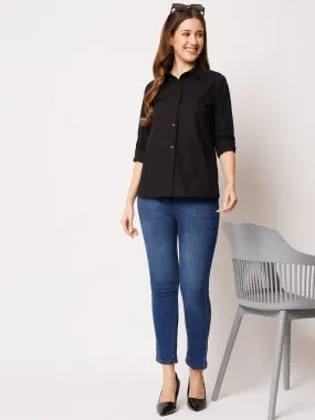 Women Classic Pure Cotton Gapless Technology Black Shirt