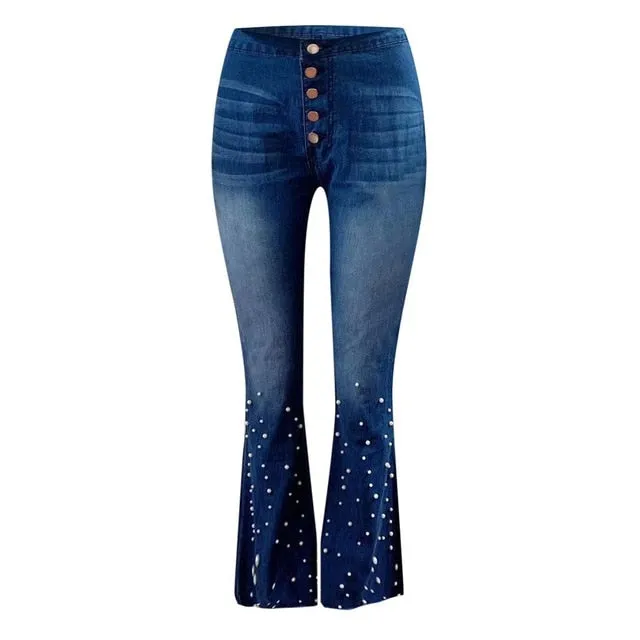 Women Sexy Big Flare Jeans Pearl