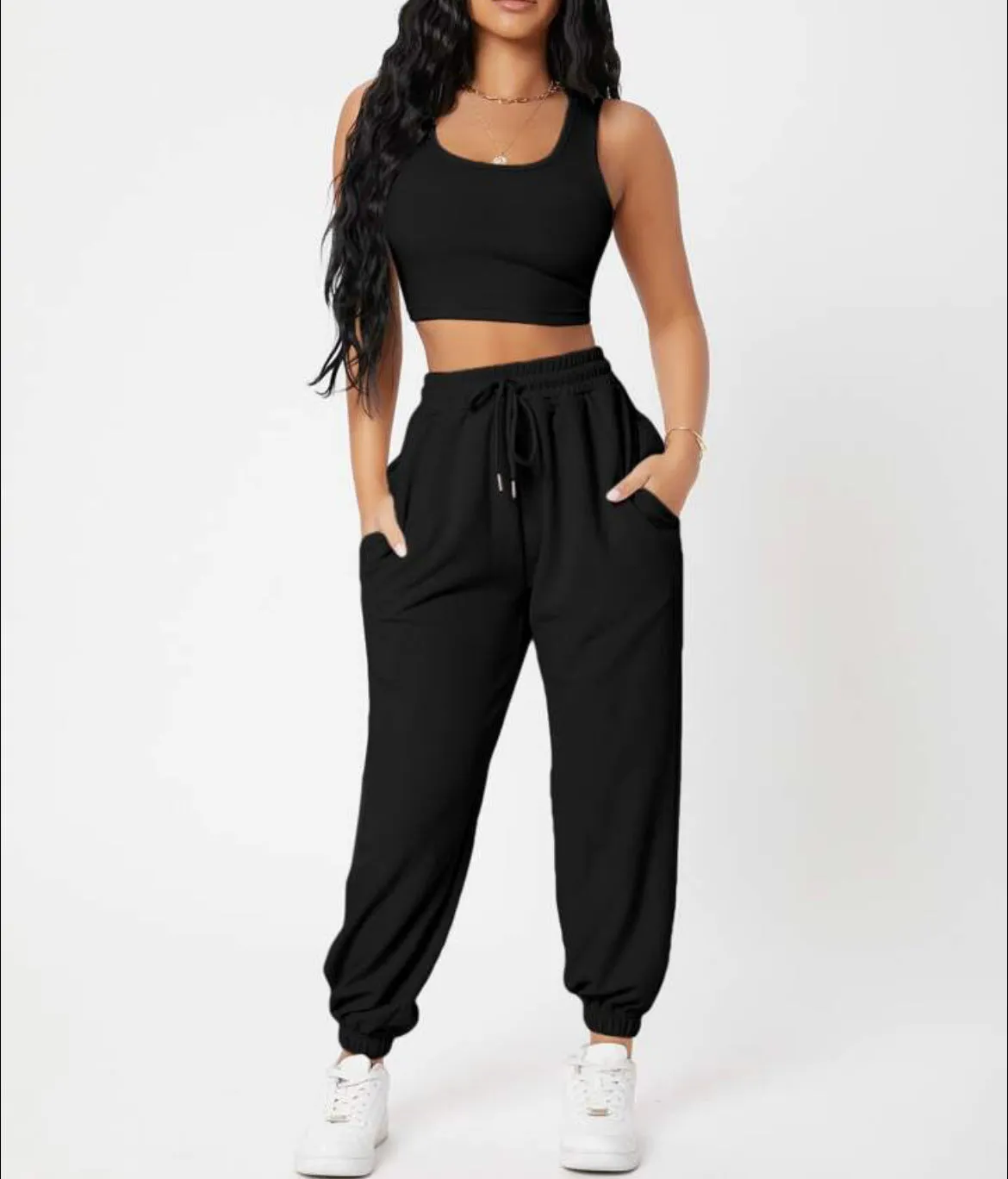 Women's Casual Basics Round Neck Knitted Top and High Waist Pants Outfit Set