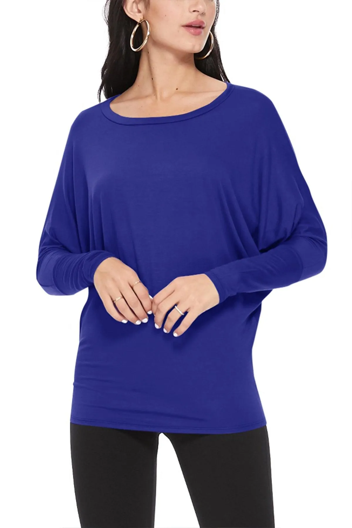 Women's Lightweight Solid Stretch Loose Fit Long Sleeve Dolman Tunic Top (Pack of 2)